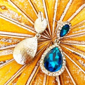 NWT Glamorous Drop Earrings with Tear Shaped Blue Stones